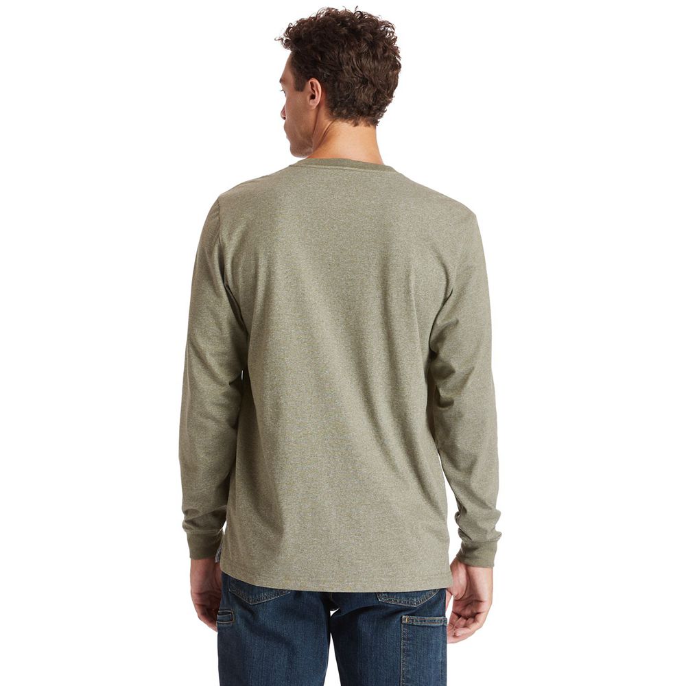 Camisetas Timberland Hombre Pro® Base Plate Long-Sleeve Logo Verde Oliva - Chile FNP-095742